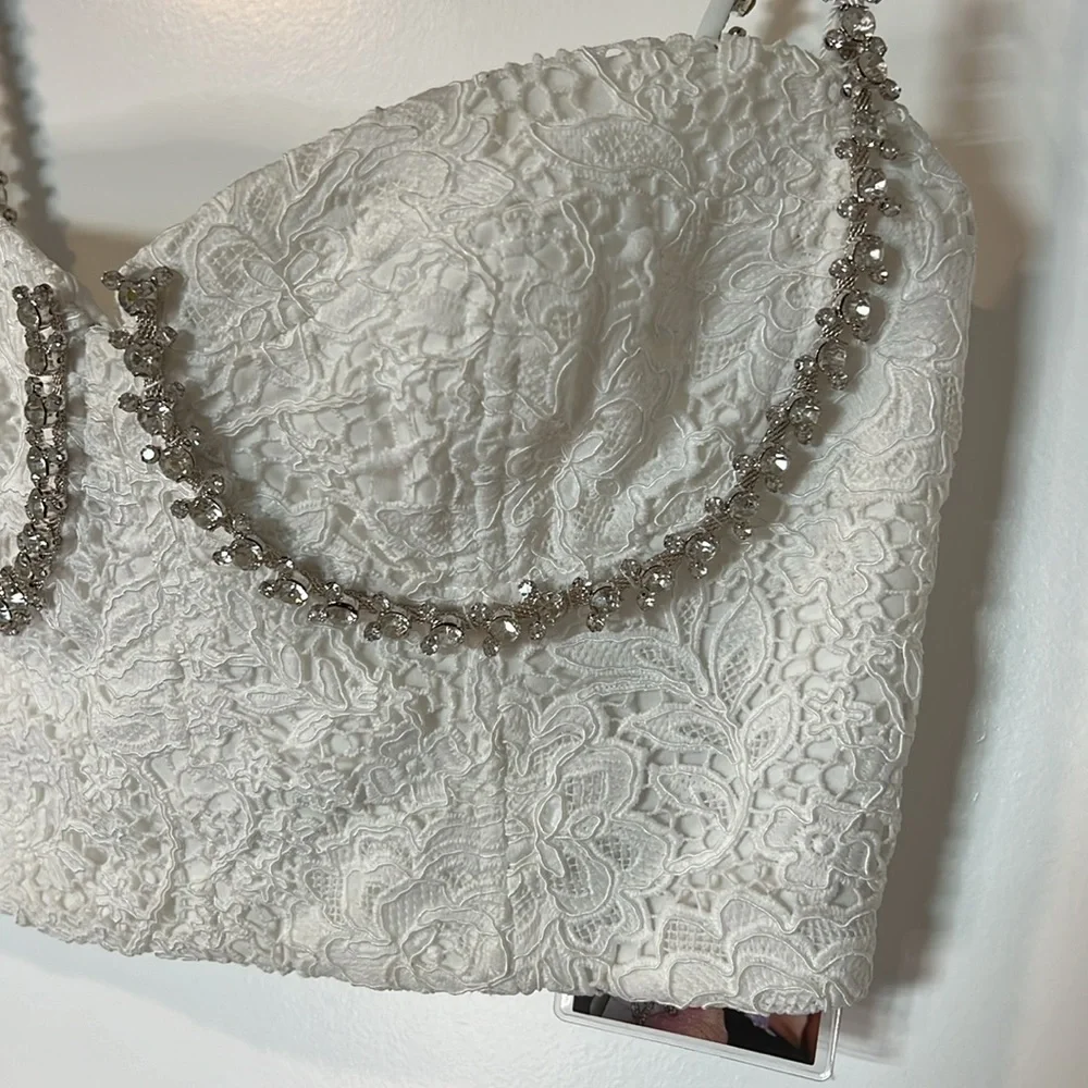 Self-Portrait Floral Corded Lace Diamante Crop Top (0) - Picture 4 of 15